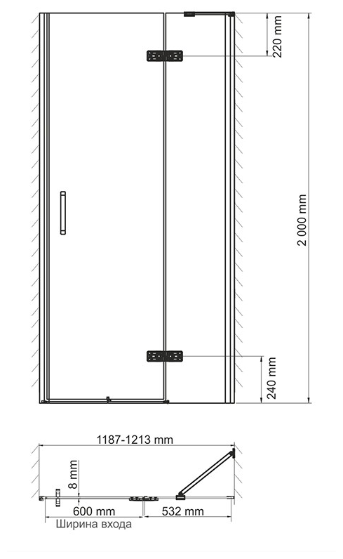 Душевая дверь WasserKRAFT Aller 10H05RBLACK 1200x2000 мм - фотография № 2