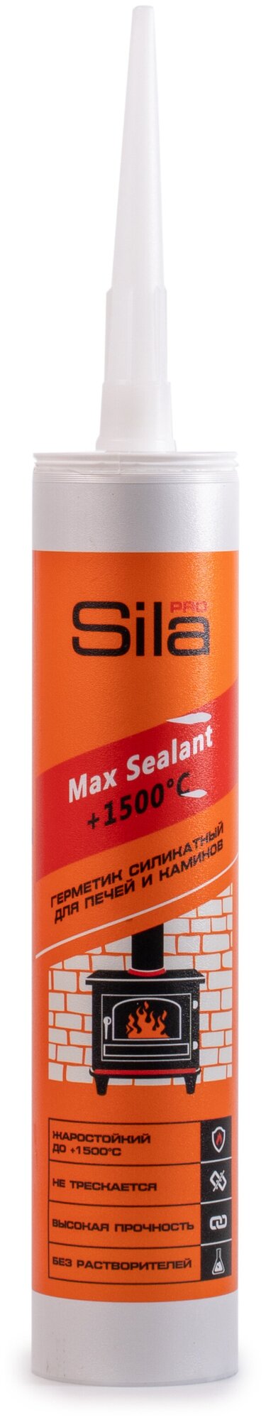 Силикатный герметик SILA PRO MAX Sealant 1500°С для печей и каминов, черный, жаростойкий, макс. температура 1500 гр. 5 картриджей + пистолет в подарок - фотография № 1