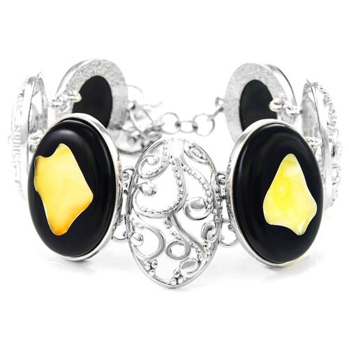 фото Amberholl великолепный браслет из серебра с натуральным балтийским янтарём «пантера»
