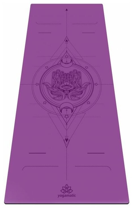 Коврик для йоги нескользящий каучуковый с чехлом - Art Yogamatic Hamsa Purple 185x68x0.4 см фиолетовый