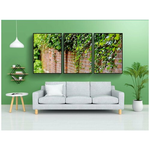 фото Набор модулных постеров для интерьера "стена, вьющиеся растения, плющ" 60x90 см. в тубусе, без рамки lotsprints