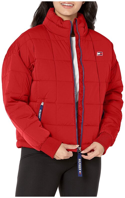 Куртка Tommy Hilfiger XS красная с лого на рукаве и на замках Womens Puffer Jacket Scarlet Red