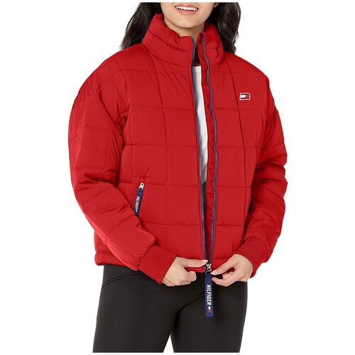 Куртка Tommy Hilfiger XS красная с лого на рукаве и на замках Womens Puffer Jacket Scarlet Red фото
