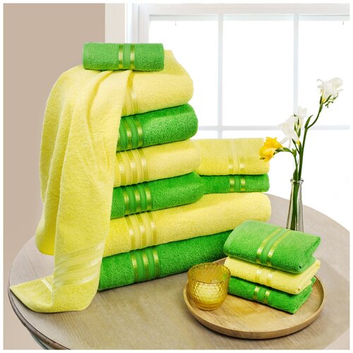 фото Доми набор из 12 полотенец harmonika цвет: желтый, зеленый 33х50 см - 6 шт, 50х80 см - 4 шт, 70х130 см - 2 шт dome