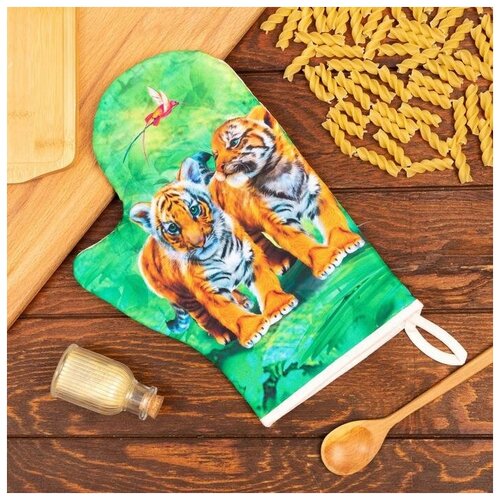 фото Варежка-прихватка "tiger fun" 20х28см,35% х/л,65% п/э,ватин 250г/м2 6906342 этель