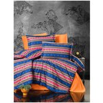Комплект 2-х спального постельного белья Орнамент синий /оранж 100% хлопок - изображение