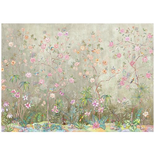 Кусты роз шинуазри - Виниловые фотообои, (211х150 см) цветные кусты