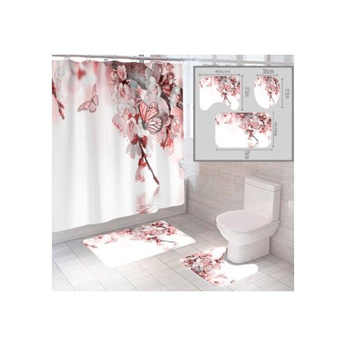 фото Штора и два коврика для ванной комнаты комплект "цветы-3 santrade