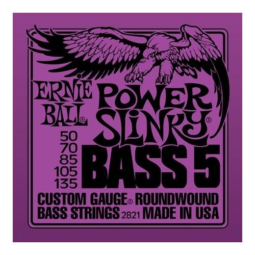Power Slinky Bass Комплект струн для 5-струнной бас-гитары, 50-135, никель, Ernie Ball