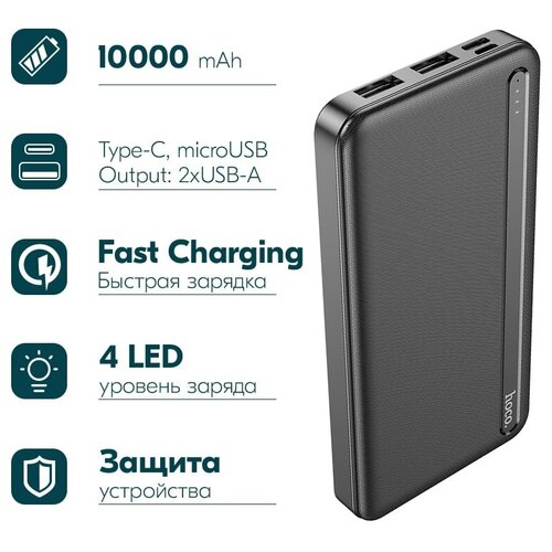 Аккумулятор внешний универсальный Hoco J91 10000 mAh Strong and Wear-Resistant power bank 2USB5V-21A Черный 119000₽