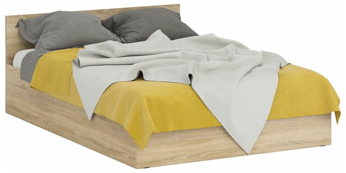 Кровать Стандарт 1400, цвет дуб сонома, ШхГхВ 143,5х203,5х70 см, сп. м. 1400х2000 мм, без матраса, основание есть