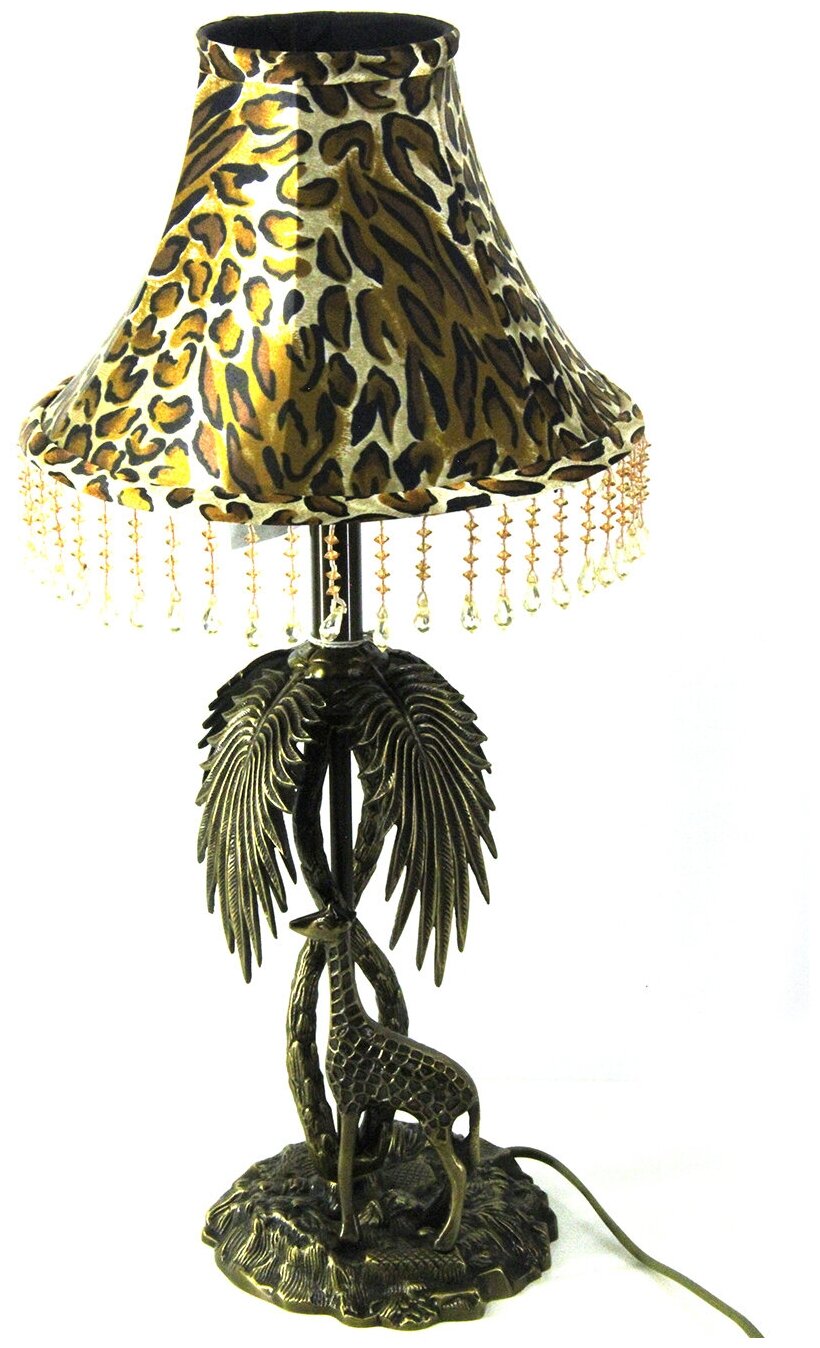 Лампа настольная, бронзовая, ножка в виде жирафа под пальмой, 56см. Индия