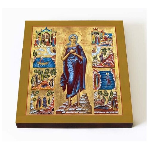 Преподобная Мария Египетская с житием, икона на доске 14,5*16,5 см