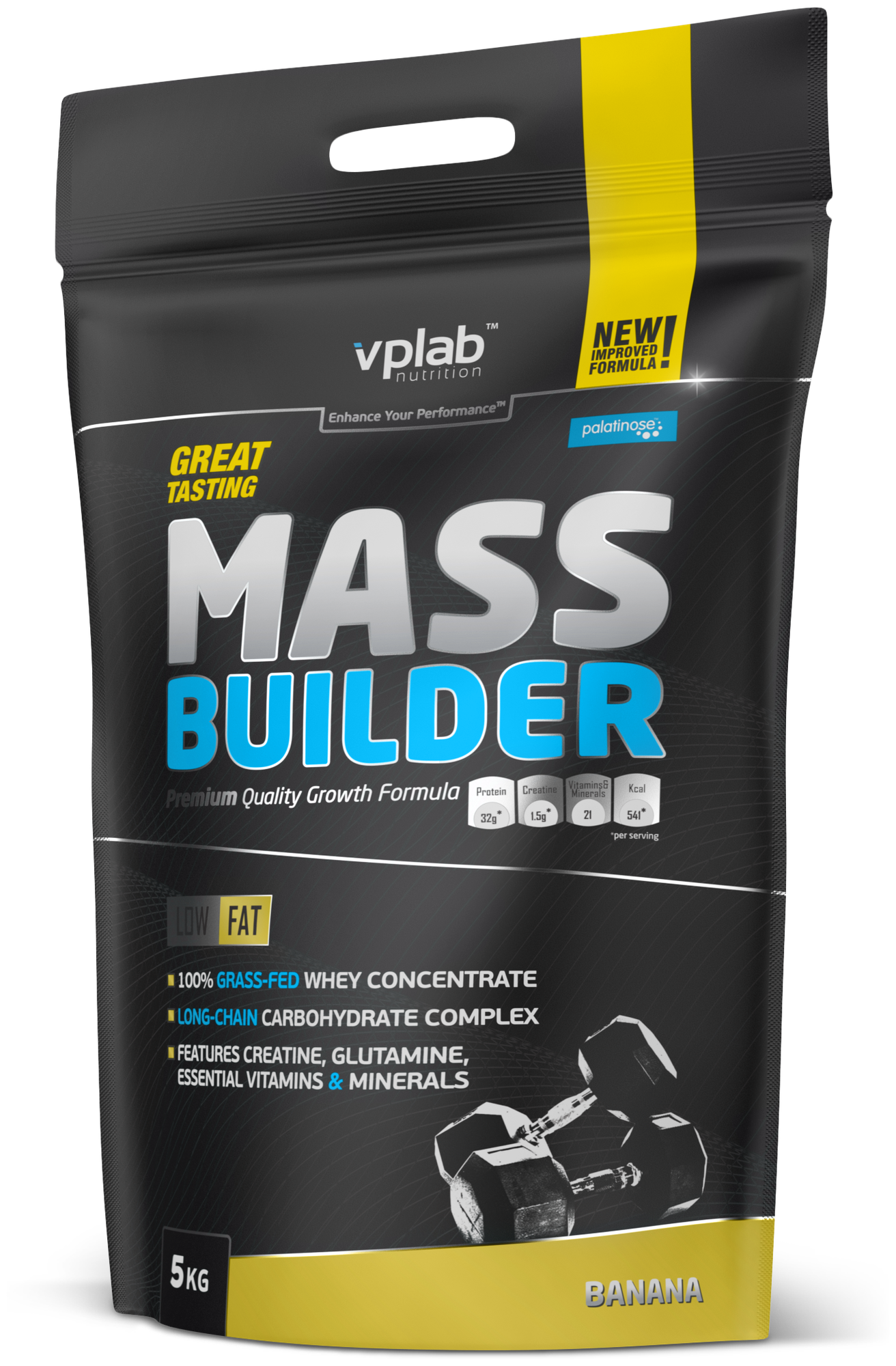 Гейнер для набора массы, протеин сывороточный, bcaa порошок, спортивное питание для мужчин и женщин, Vplab Mass Builder, банан, 5кг