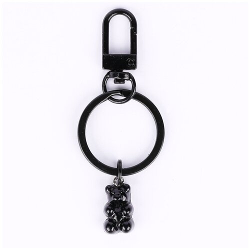 фото Брелок darifly "мишка "мармеладный" чёрный" с черным карабином и кольцом для ключей (диаметр 3 см), в подарочной упаковке