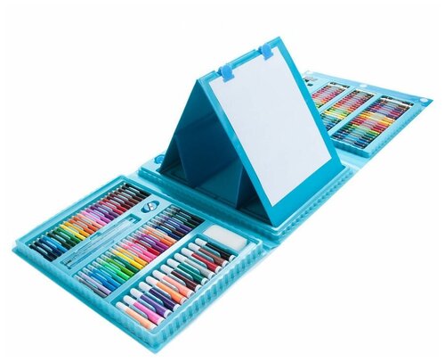 Набор для рисования / Детский набор для творчества 208 предмета / Набор юного художника, голубой