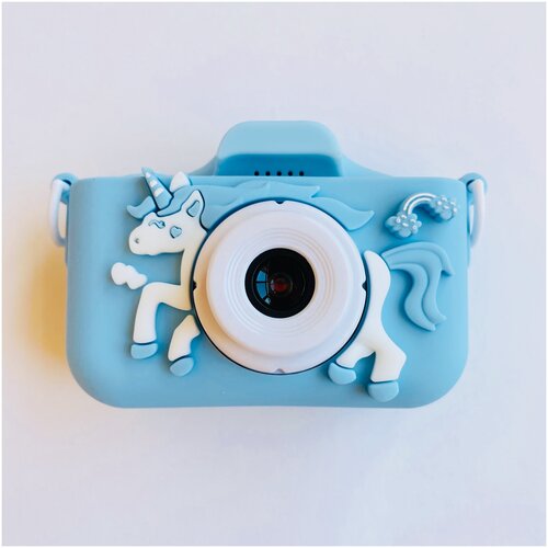 Ударопрочный детский фотоаппарат 1080p Full-HD высокого качества со встроенной памятью цифровая камера с 3 играми и селфи, Единорог голубой