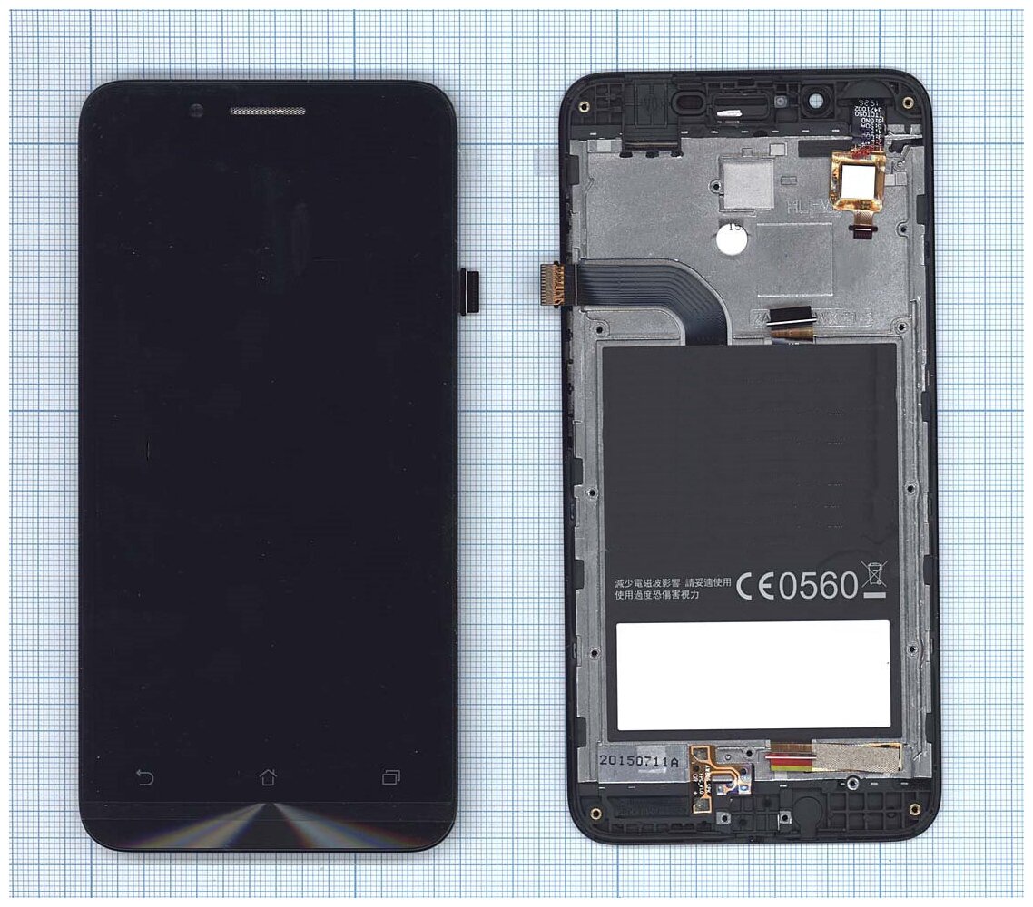 Дисплей (экран) в сборе с тачскрином для Asus ZenFone Go ZC500TG с рамкой черный