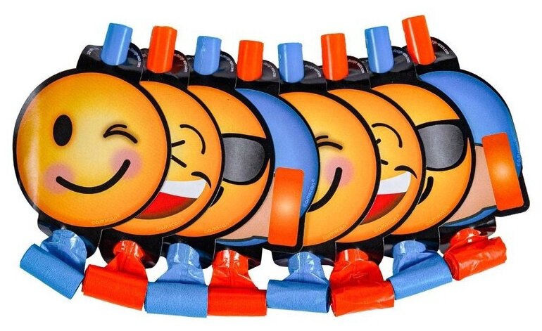 Язычки-гудки картонные Riota Смайлики, набор 8 шт