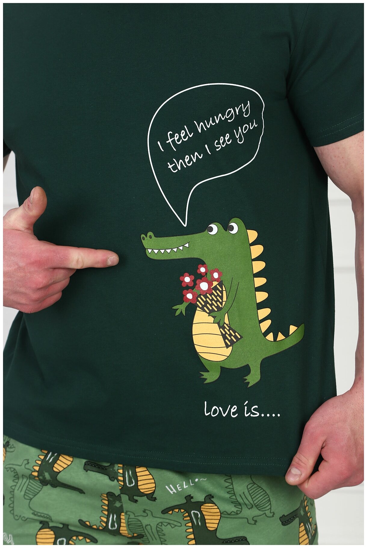 Мужская пижама Крокодильчики Зеленый размер 52 Кулирка Оптима трикотаж футболка с коротким рукавом брюки с краманами - фотография № 6