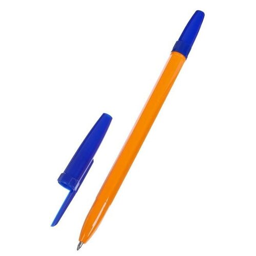 Ручка шариковая 0,7 мм, стержень синий, корпус оранжевый с синим колпачком (10 штук)