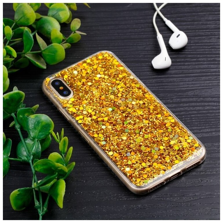 Гелевый чехол с блестками для iPhone X / XS Glitter Powder (Gold)