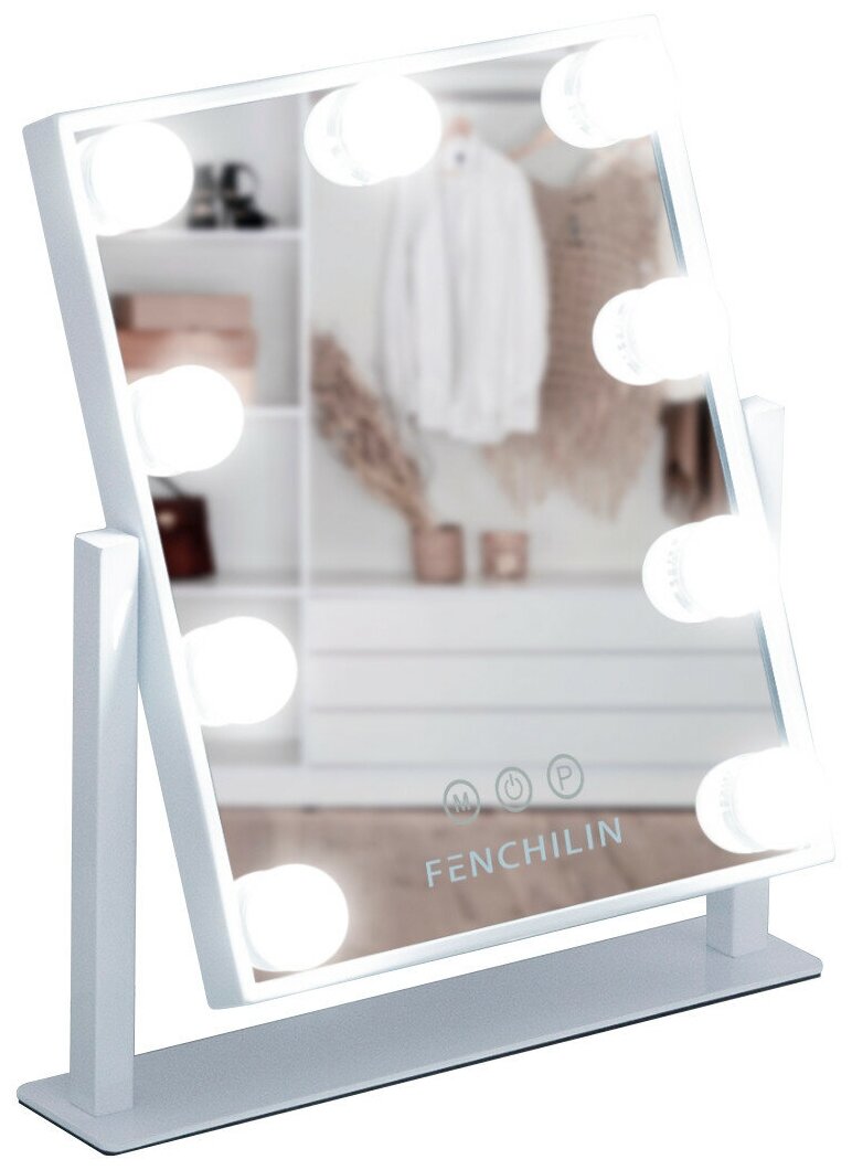 Профессиональное зеркало c подсветкой для макияжа 30х25 см настольное , DC117-7 серия HOLLYWOOD от FENCHILIN, белое