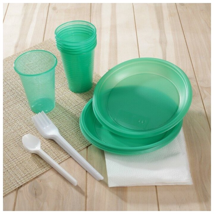 Набор одноразовой посуды «Премиум», 6 персон, цвет микс - фотография № 1