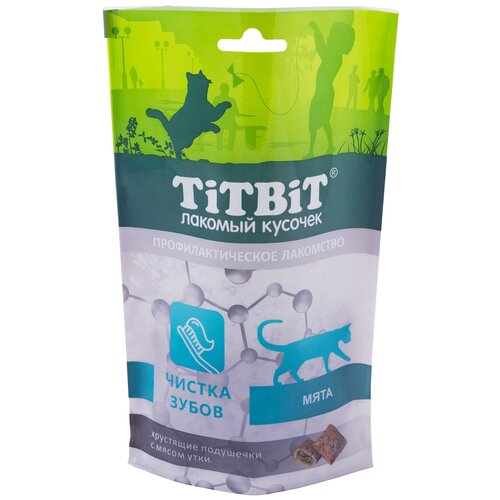 Хрустящие подушечки TitBit для кошек с мясом утки для чистки зубов, 60 г хрустящие подушечки для кошек titbit для чистки зубов с мясом утки 5 ш 60 г