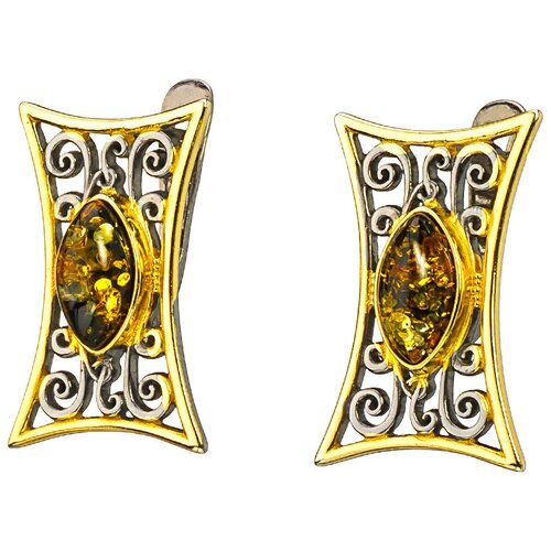 Серьги Amberprofi, серебро, 925 проба, золочение, янтарь