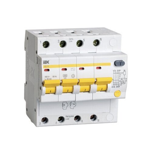 Дифференциальный автоматический выключатель АД14 4 полюса, 25А, Тип AC, х-ка C, 100мА. MAD10-4-025-C-100 IEK (8шт.) автоматический выключатель iek mva40 1 025 c ва 47 100 1р 25а 10 ка х ка с