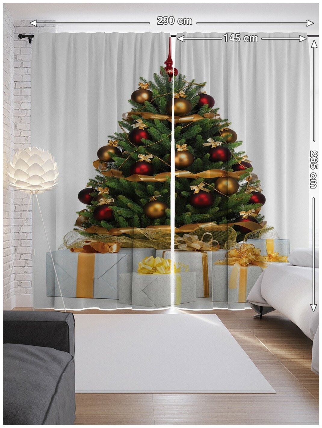Шторы JoyArty с фотопечатью "Новогодняя елка" из сатена, 290х265 см