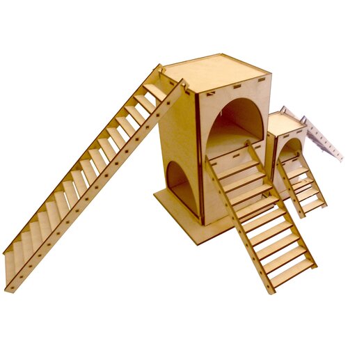Домик для грызунов двухэтажный M (110х110х185мм), деревянный