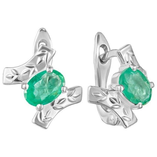 Серебряные серьги с натуральным изумрудом / покрытие Чистое Серебро