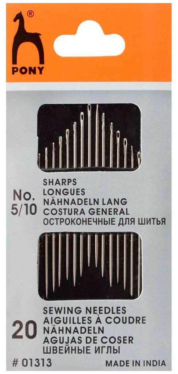 Иголки для шитья № 5-10, PONY Sharps, 01313, 20 шт