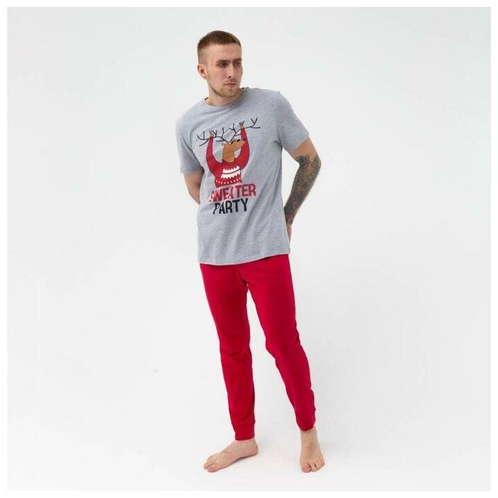 Пижама новогодняя мужская KAFTAN "Party", цвет серый/красный, размер 54 - фотография № 10