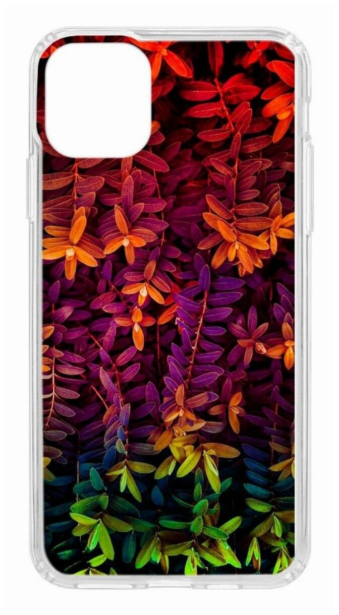 Чехол для iPhone 11 Pro Max Kruche Print Neon leaves,противоударная пластиковая накладка с рисунком,защитный силиконовый бампер с защитой камеры