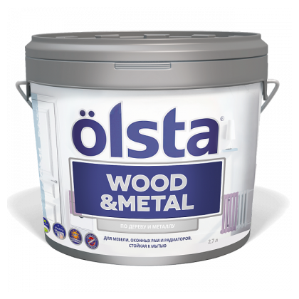 Краска акриловая Olsta Wood & Metal полуматовая бесцветный 2.7 л 4 кг