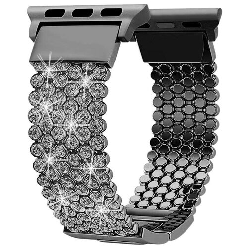 Премиум металлический ремешок со стразами для Apple Watch Series 1, 2, 3, 4, 5, 6, SE, 7 - 42/44/45 мм (эпл вотч), черный