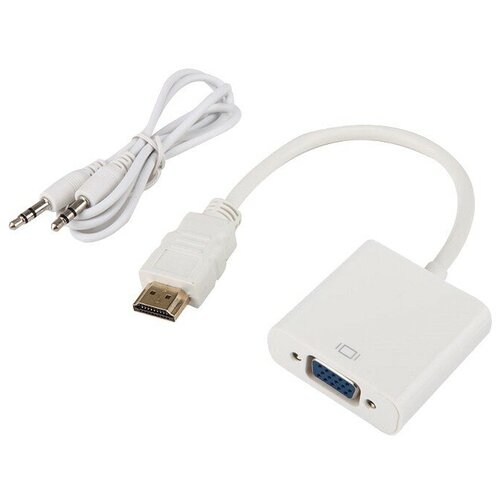 Aдаптер переходник с HDMI на VGA с кабелем AUX Fixtor OT-5169 белый в пакете hdmi переходник hdmi vga aux белый для подключения приставкит2 или др к монитору или проектору