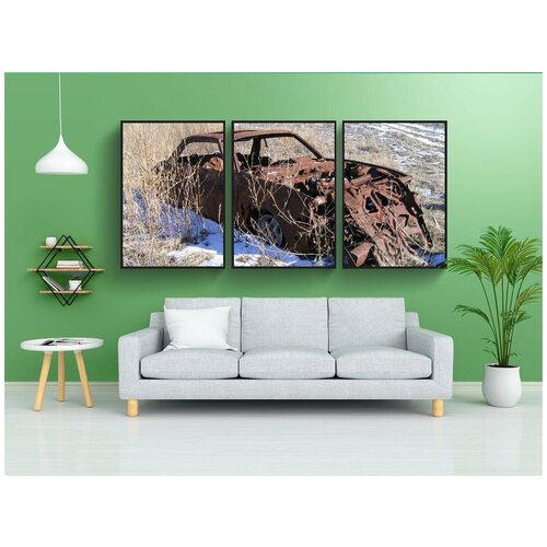 фото Набор модулных постеров для интерьера "машина, заброшенный, ржавый" 60x90 см. в тубусе, без рамки lotsprints