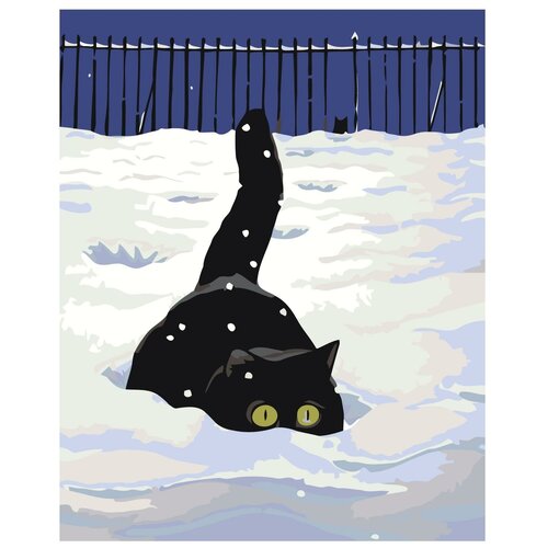 Картина по номерам, Живопись по номерам, 48 x 60, A77, кот в снегу, чёрный котёнок, животное, снег, зима, снежинки, охота картина по номерам живопись по номерам 48 x 60 a77 кот в снегу чёрный котёнок животное снег зима снежинки охота