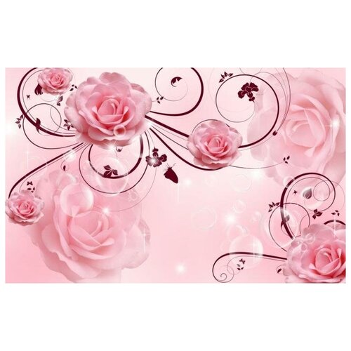 Фотообои Уютная стена Розовые цветы 3D 430х270 см Виниловые Бесшовные (единым полотном)