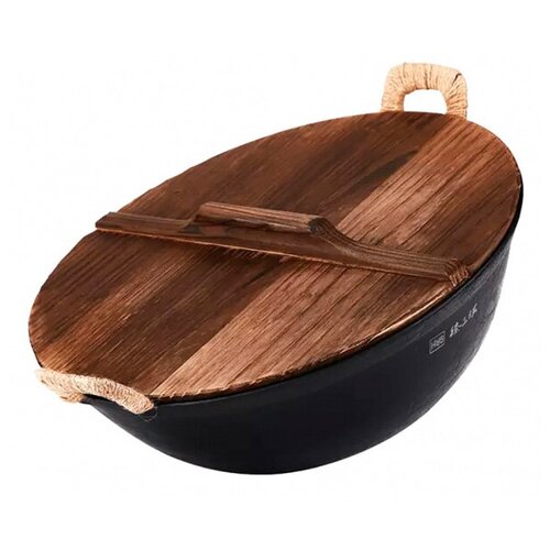 Чугунная сковорода-вок Xiaomi Huo Hou Cast Iron Wok 32cm Black