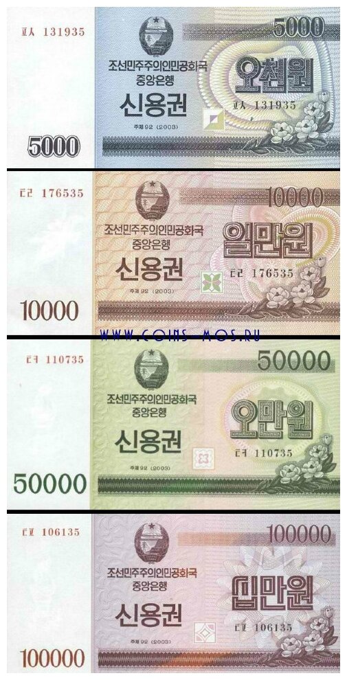 Северная Корея Набор из 4 сберегательных сертификатов 2003 г UNC