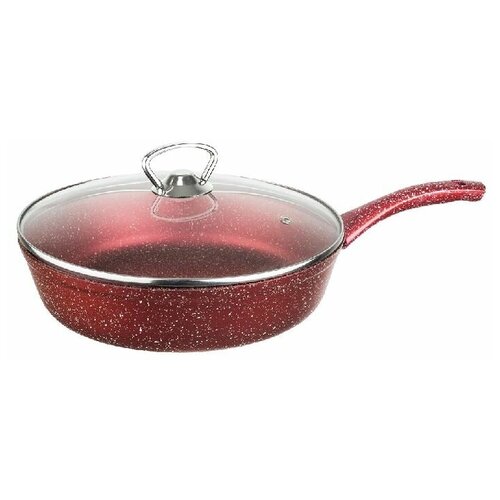 фото Сковорода маруся гранит 601-28с с индукционным дном, 28 см, стеклянная крышка, цвет красный