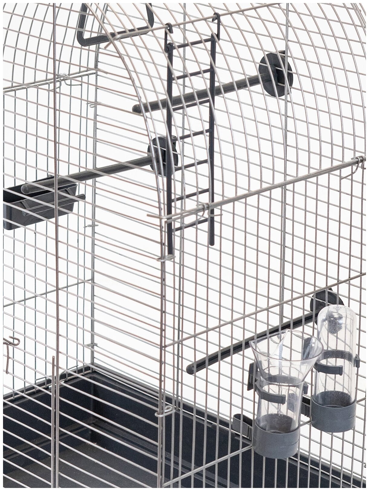 Клетка для птиц, для попугаев PetTails, разборная, шаг прута 12мм,42*30*65 (поилка,кормушка,жердочки) серый - фотография № 4