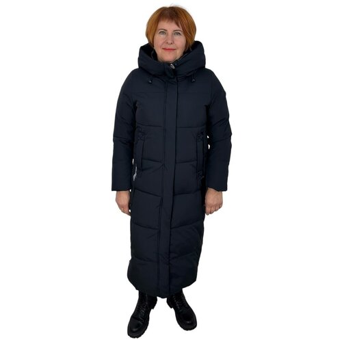 фото  куртка зимняя, силуэт прямой, ветрозащитная, стеганая, утепленная, размер 46, синий hannan