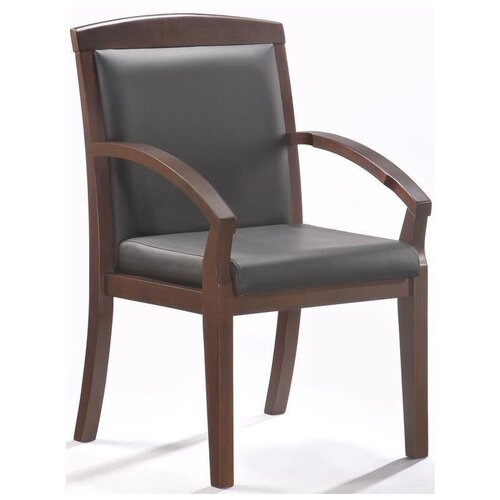 Конференц-стул Echair-421 KR (рециклированная кожа черная, дерево темный орех)