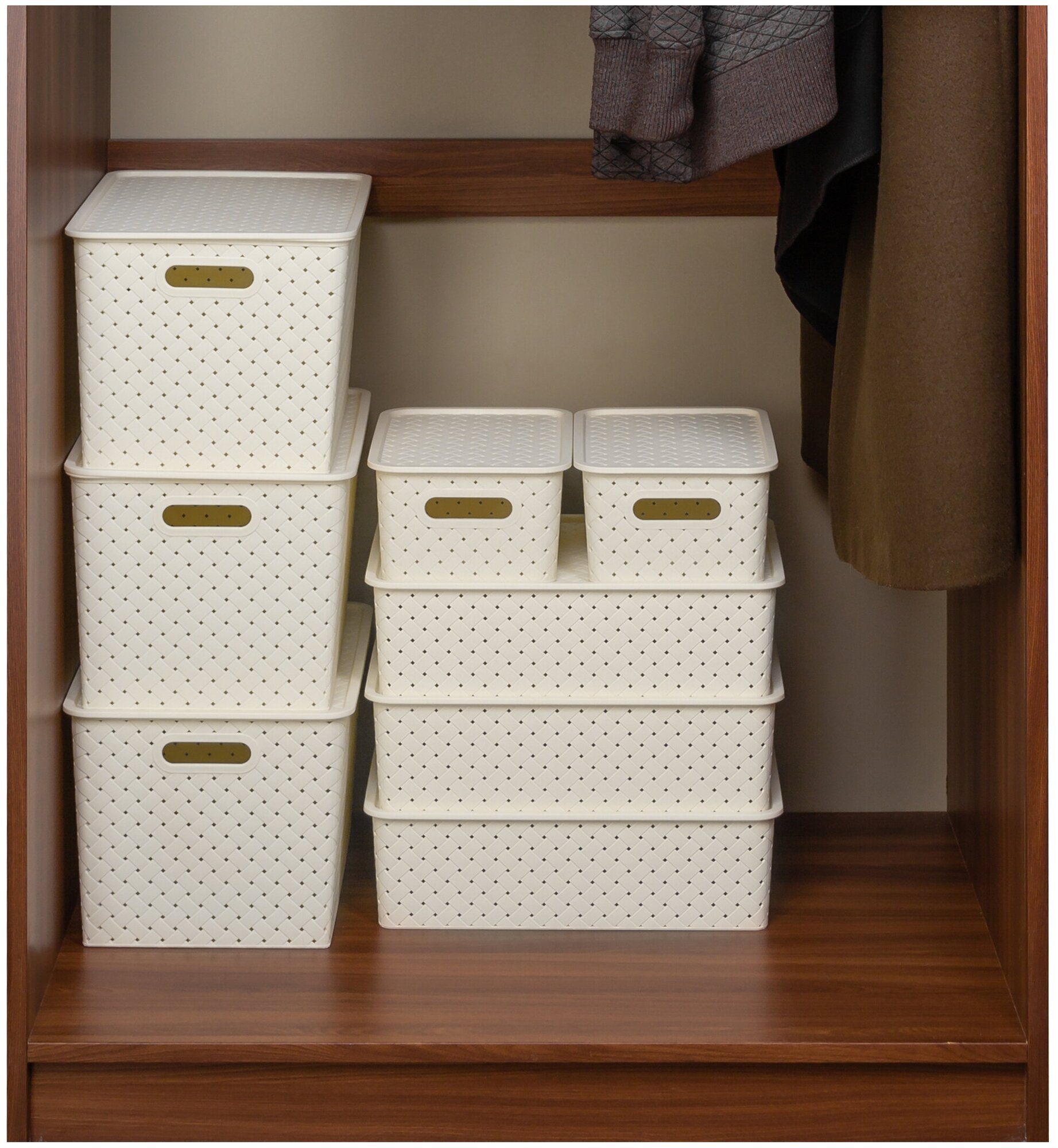 Корзинка / коробка для хранения / с крышкой 2 шт, Береста, 7,5 л и 14 л EL Casa, цвет слоновая кость, набор - фотография № 7